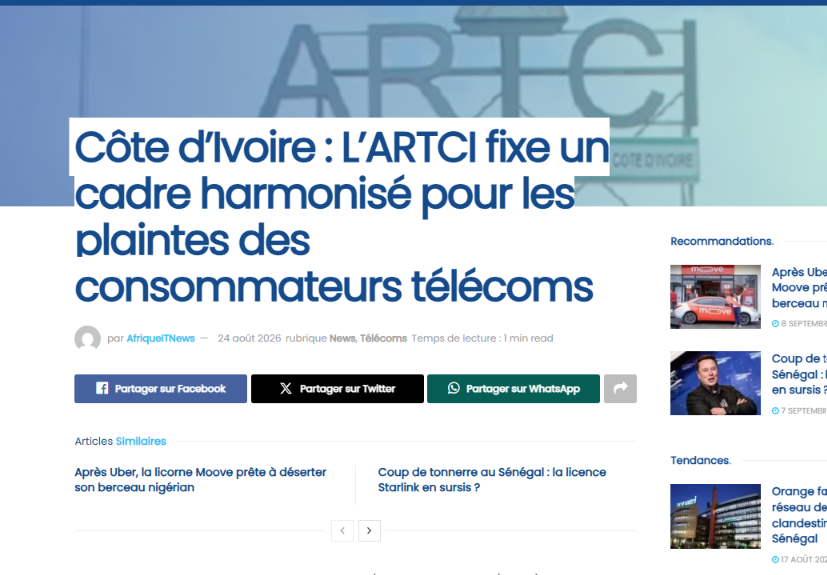 L’ARTCI fixe un cadre pour les plaintes des consommateurs télécoms
