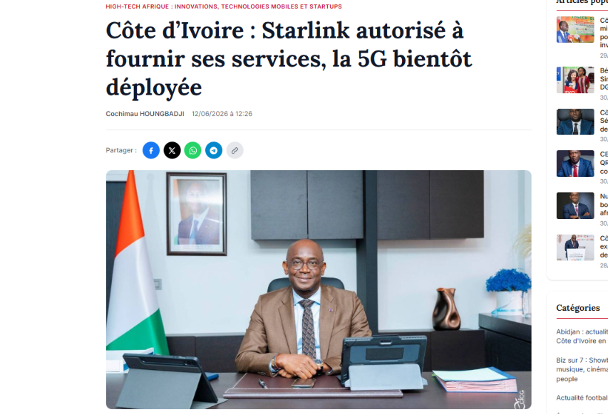 Côte d’Ivoire : Starlink autorisé à fournir ses services, la 5G bientôt déployée