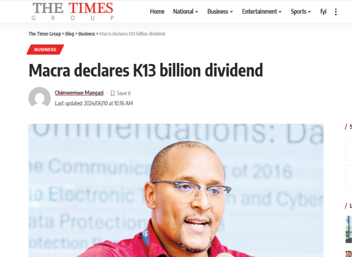 MACRA declares K13 billion dividend